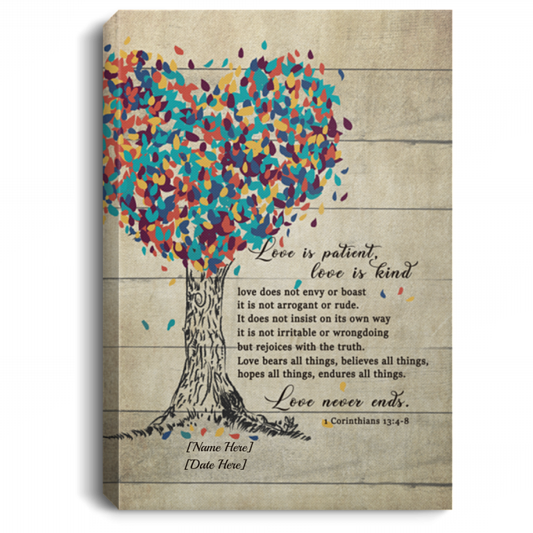 Personalized Love Is Patient Love Is Kind Anniversary Family Tree Framed Canvas Prints - Home Decor Wall Art, White, 0.75'' Framed Canvas