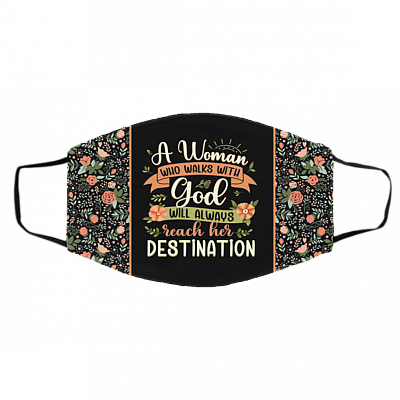 A Woman Who Walks With God Will Always Reach Her Destination Washable Reusable Printed Cloth Face Mask Cover, Black, Cloth Face Cover – Medium/Large