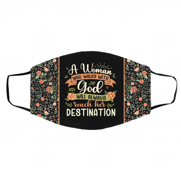 A Woman Who Walks With God Will Always Reach Her Destination Washable Reusable Printed Cloth Face Mask Cover, Black, Cloth Face Cover – Medium/Large