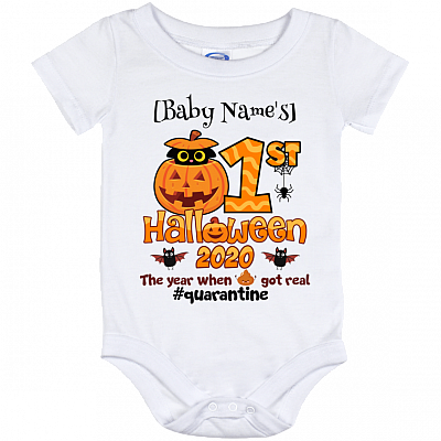 Personalized First Halloween Baby Onesie - Toddler Baby Infant Bodysuit, White, Baby Onesie - 12 Month