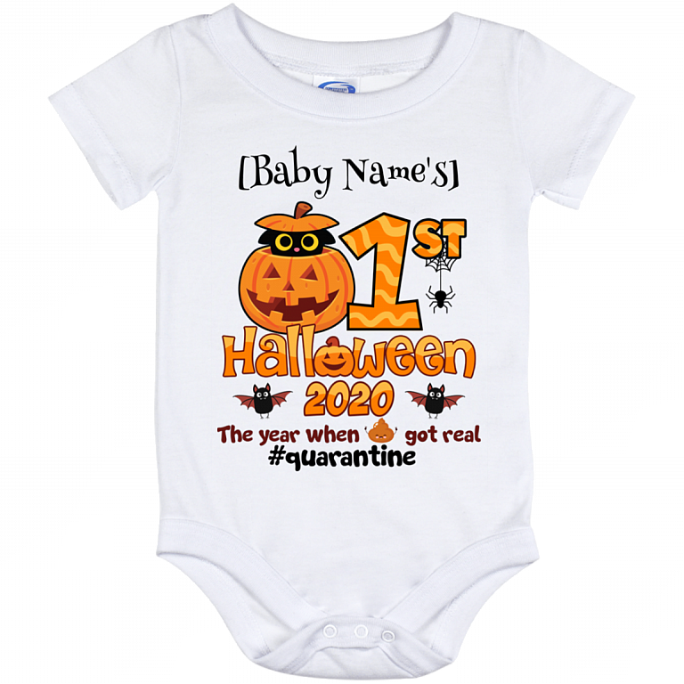 Personalized First Halloween Baby Onesie - Toddler Baby Infant Bodysuit, White, Baby Onesie - 12 Month