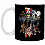 Cute Chibi Horror Movies Characters Funny Halloween Ceramic Coffee Mug - Water Bottle, Black, 11 oz. White Mug
