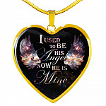 I Used To Be His Angel Now He Is Mine Memorial Heart Pendant Necklace - Loss of a Dad Sympathy Gift - Heart Luxury Necklace (Gold Plated)