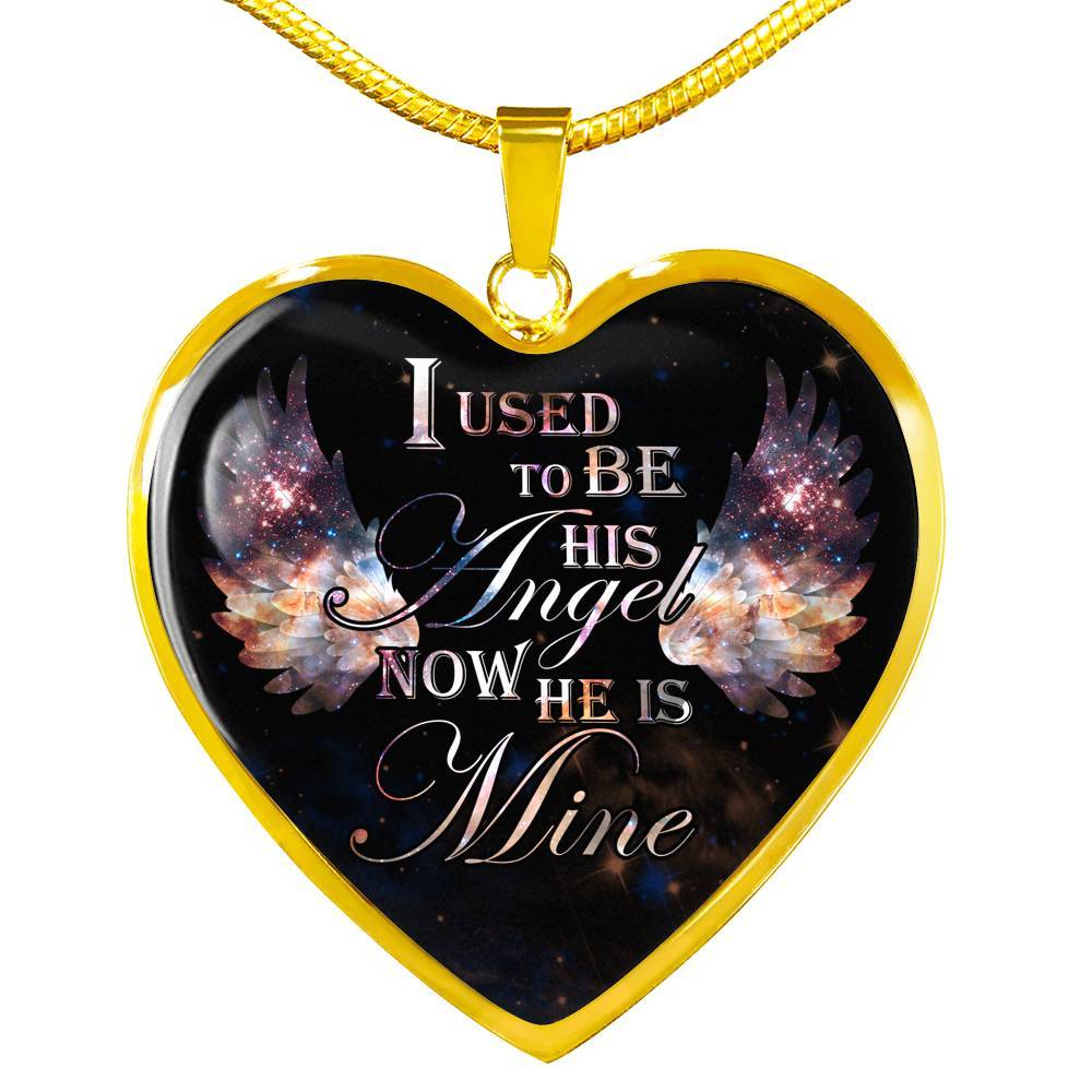 I Used To Be His Angel Now He Is Mine Memorial Heart Pendant Necklace - Loss of a Dad Sympathy Gift - Heart Luxury Necklace (Gold Plated) I Used To Be His Angel Now He Is Mine Memorial Heart Pendant Necklace - Loss of a Dad Sympathy Gift - Heart Luxury Necklace (Gold Plated)