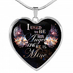I Used To Be His Angel Now He Is Mine Memorial Heart Pendant Necklace - Loss of a Dad Sympathy Gift - Heart Luxury Necklace (Silver)