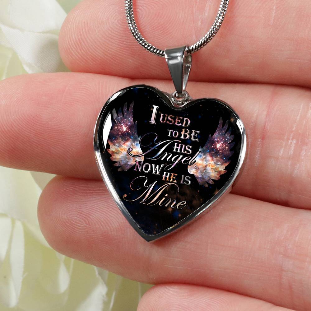 I Used To Be His Angel Now He Is Mine Memorial Heart Pendant Necklace - Loss of a Dad Sympathy Gift - Heart Luxury Necklace (Silver) I Used To Be His Angel Now He Is Mine Memorial Heart Pendant Necklace - Loss of a Dad Sympathy Gift - Heart Luxury Necklace (Silver)