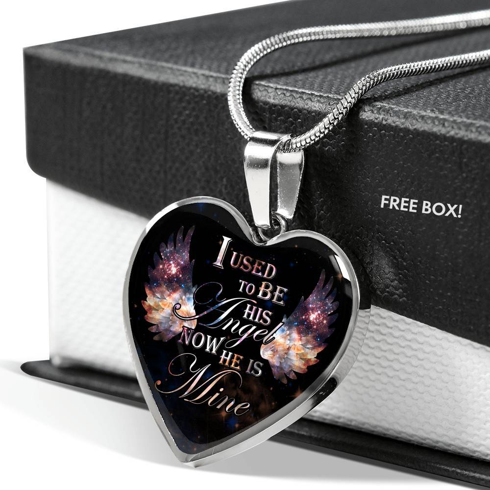 I Used To Be His Angel Now He Is Mine Memorial Heart Pendant Necklace - Loss of a Dad Sympathy Gift - Heart Luxury Necklace (Silver) I Used To Be His Angel Now He Is Mine Memorial Heart Pendant Necklace - Loss of a Dad Sympathy Gift - Heart Luxury Necklace (Silver)