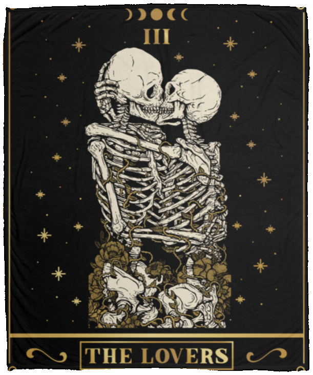 Tarot Lover Card Romantic Skull for Couples Fleece Blanket - Premium Sherpa Blanket, White, Cozy Plush Fleece Blanket - 50x60