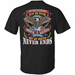 My Time In Uniform May Be Over But My Watch Never Ends Veterans Print on Back Only - Plain Front T-Shirt, Black, Unisex T-Shirt