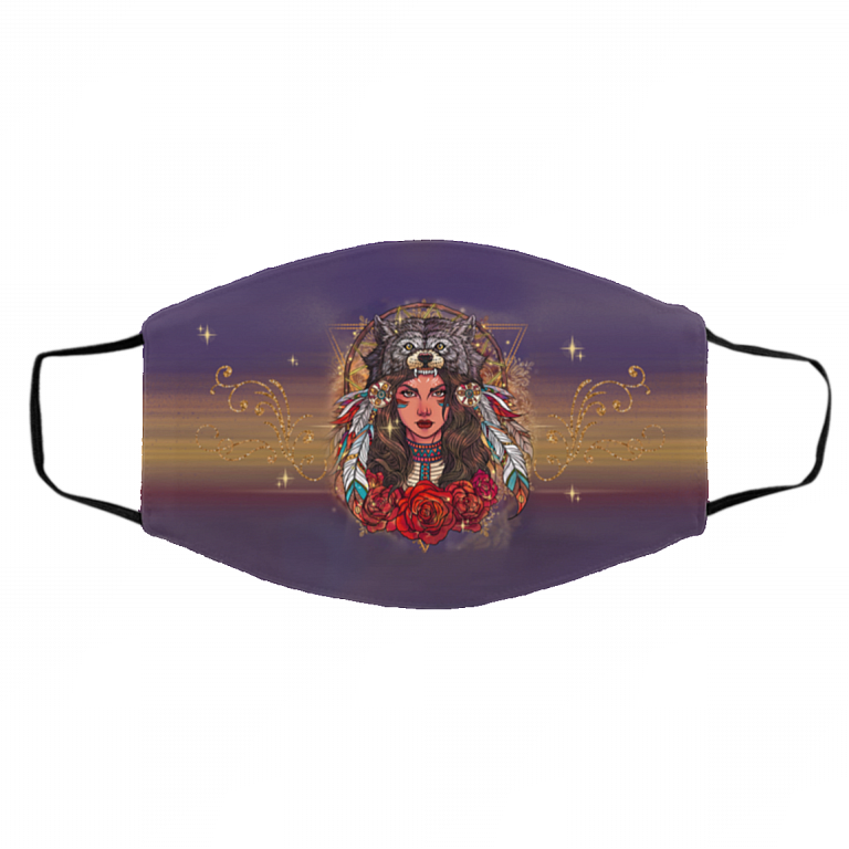 Native American Woman Washable Reusable Custom Printed Cloth Face Mask Cover, White, Cloth Face Cover – Medium/Large