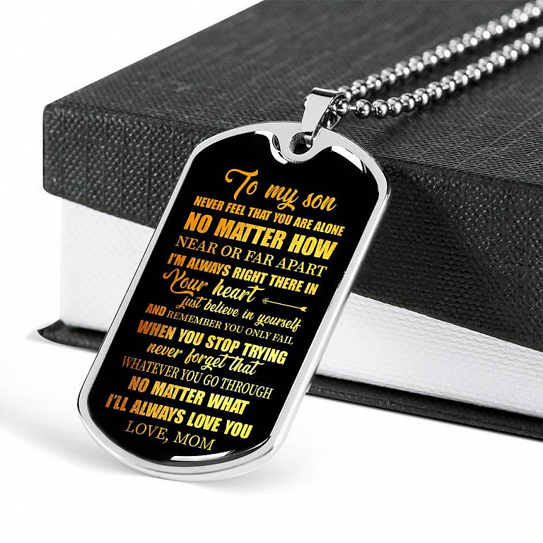 To My Son Never Feel That You're Alone I'm Always Right There In Your Heart Dogtag Pendant Necklace - Dog Tag (Silver)