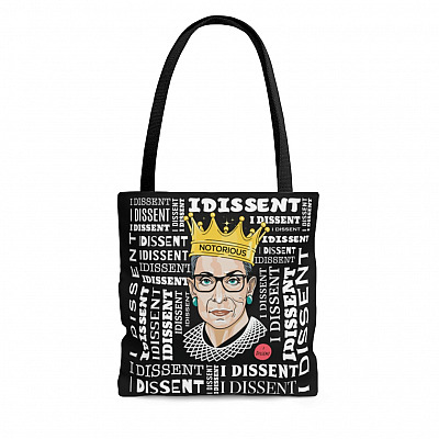 I Dissent Feminism Quote RBG Ruth Bader Ginsburg All Over Print Tote Bag - Shoulder Bag- Grocery Shopping Bag