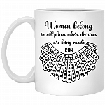 Women Belong In All Places Dissent Collar RBG Ruth Bader Ginsburg Coffee Mug - Beer Stein - Water Bottle, White, 11 oz. White Mug