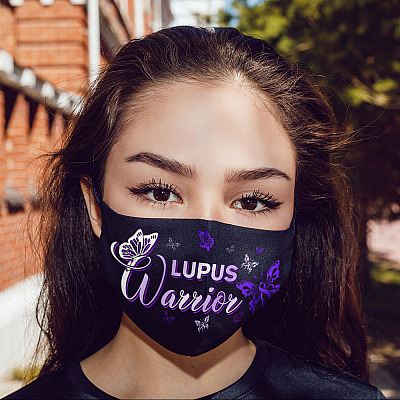 Alternative view of Lupus Warrior Lupus Awareness Purple Ribbon with Butterflies Washable Reusable Printed Cloth Face Mask Cover