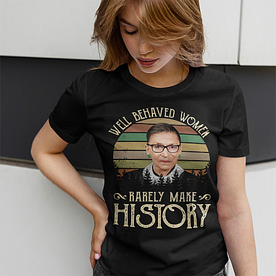 Alternative view of Vintage Notorious RBG Well Behaved Women Rarely Make History T-shirt - V-neck - Ruth Bader Ginsburg Shirt