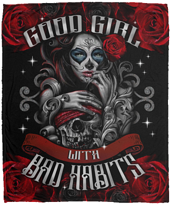 Good Girl With Bad Habits Skull Girl Fleece Blanket - Mink Blanket - Woven Blanket, White, Cozy Plush Fleece Blanket - 50x60