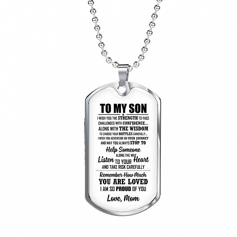 To My Son I Wish You The Strength To Face Challenges With Confidence Dog Tag Pendant Necklace - Dog Tag (Silver)