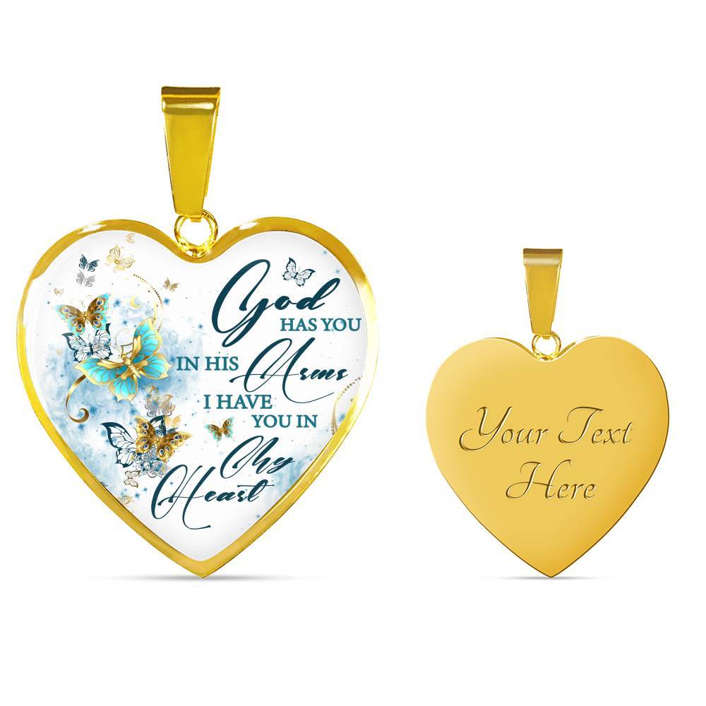 Butterfly God Has You In His Arms I Have You in My Heart Heart Pendant Necklace - Heart Luxury Necklace (Gold Plated)