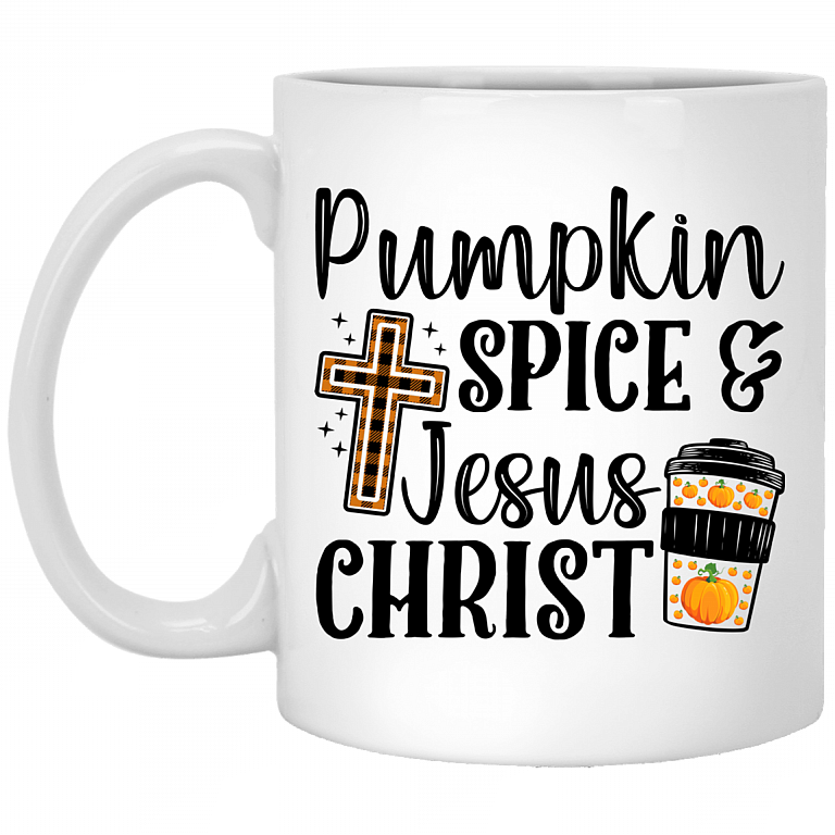 Pumpkin Spice and Jesus Christ Ceramic Coffee Mug - Beer Stein - Water Bottle - Color Changing Mug, White, 11 oz. White Mug