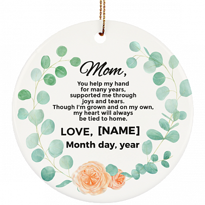 Personalized Christmas Ornament for Mother from The Bride - Flat Circle Porcelain Ceramic Ornament, White, Ceramic Circle Ornament