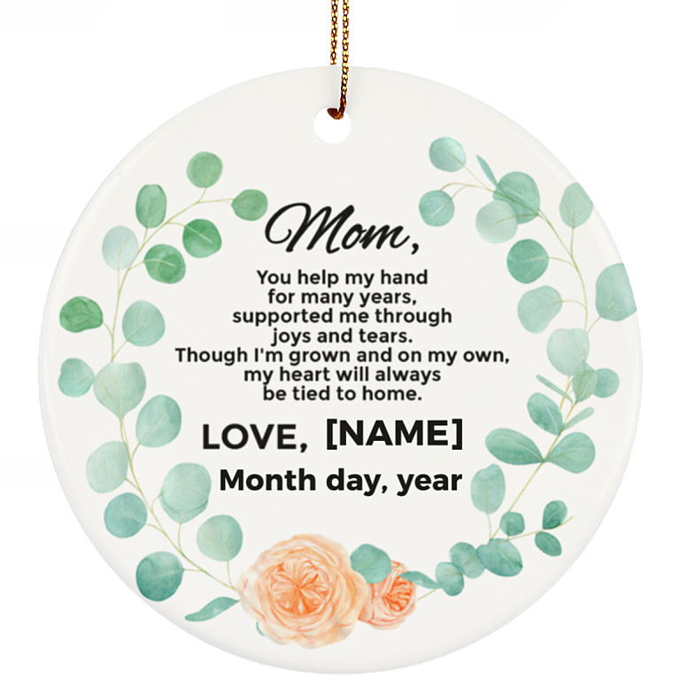 Personalized Christmas Ornament for Mother from The Bride - Flat Circle Porcelain Ceramic Ornament, White, Ceramic Circle Ornament