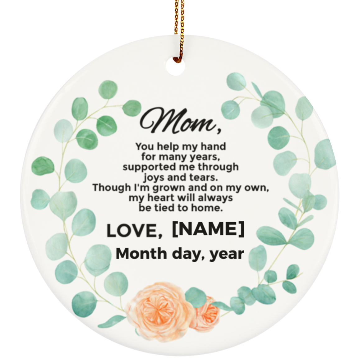 Personalized Christmas Ornament for Mother from The Bride - Flat Circle Porcelain Ceramic Ornament, White, Ceramic Circle Ornament Personalized Christmas Ornament for Mother from The Bride - Flat Circle Porcelain Ceramic Ornament, White, Ceramic Circle Ornament