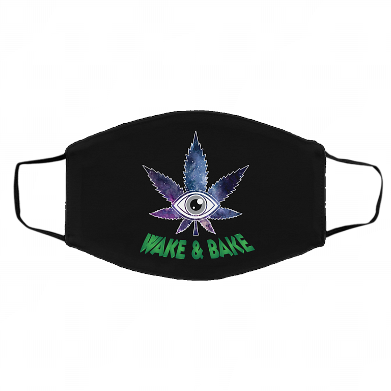 Wake And Bake Coffee Washable Reusable Custom - Printed Cloth Face Mask Cover, Black, Cloth Face Cover – Medium/Large