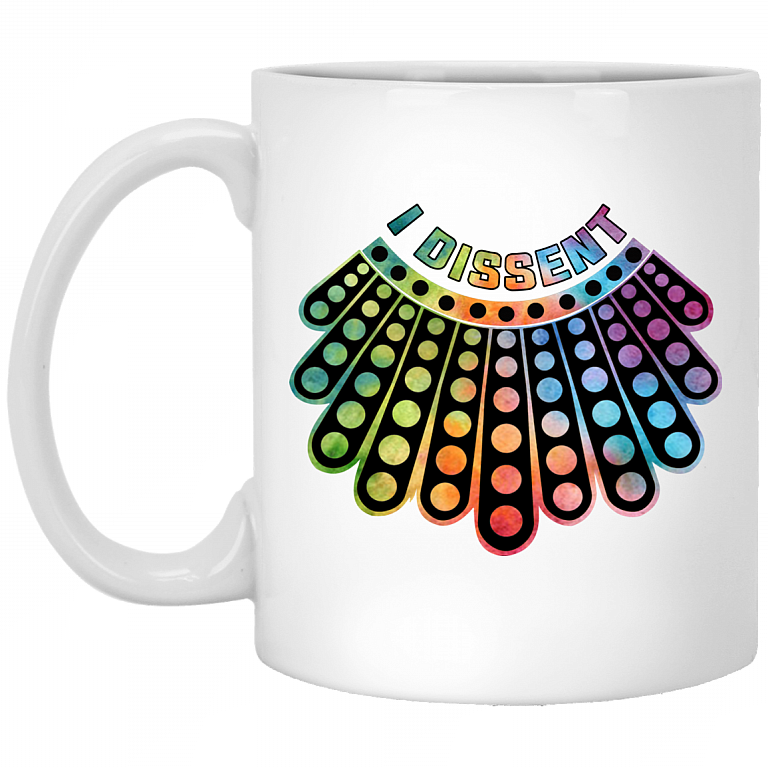 Notorious RBG Dissent Collar Necklace Ceramic Coffee Mug - Beer Stein - Water Bottle - Color Changing Mug, White, 11 oz. White Mug