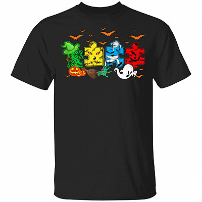 Spooky Autism Halloween Puzzle Youth T-Shirt, Black, Youth T-Shirt