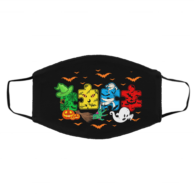 Spooky Autism Halloween Puzzle Washable Reusable Custom - Printed Cloth Face Mask Cover, Black, Cloth Face Cover – Medium/Large