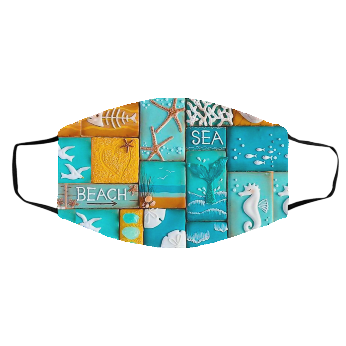 Sea And Beach Washable Reusable Custom Printed Cloth Face Mask Cover, White, Cloth Face Cover – Medium/Large