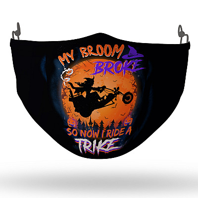 Alternative view of My Broom Broke So Now I Ride A Trike Washable Reusable Custom - Printed Cloth Face Mask Cover