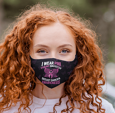 Alternative view of Breast Cancer Awareness Pink Ribbon I Wear Pink for My Daughter Washable Reusable Custom - Printed Cloth Face Mask Cover