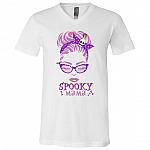 Spooky Mama Funny Halloween Gift T-Shirt - V Neck, White, V-Neck T-Shirt