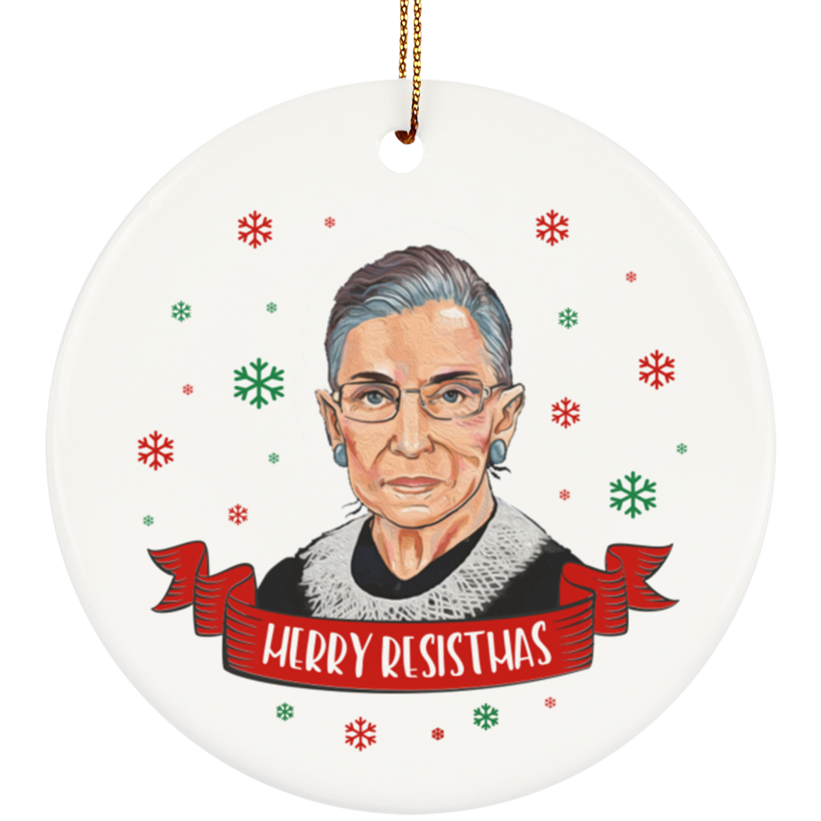 The Notorious RBG Merry Resistmas Christmas Ruth Bader Ginsburg Dissent Circle Porcelain Ceramic Ornament, White, Ceramic Circle Ornament The Notorious RBG Merry Resistmas Christmas Ruth Bader Ginsburg Dissent Circle Porcelain Ceramic Ornament, White, Ceramic Circle Ornament