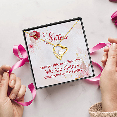 Sisters Side By Side Or Miles Apart We Are Sisters Connected By The Heart Forever Love Pendant Necklace