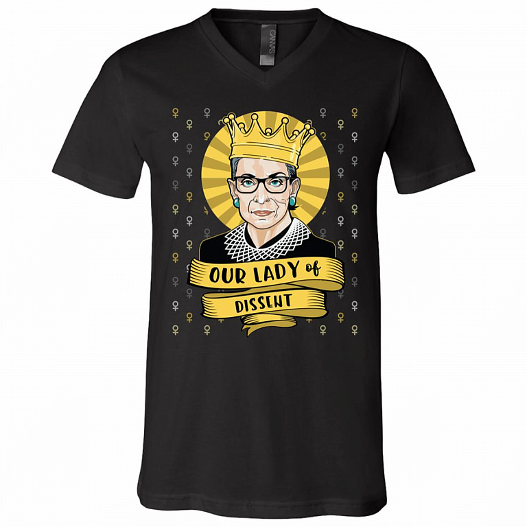 Our Lady of Dissent RBG Ruth Bader Ginsburg T-Shirt - V Neck, Black, V-Neck T-Shirt