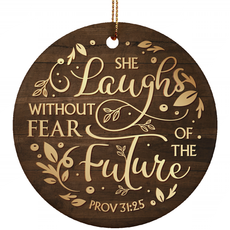 She Laughs Without Fear Of The Future Circle Porcelain Ceramic Ornament Keepsake, White, Ceramic Circle Ornament