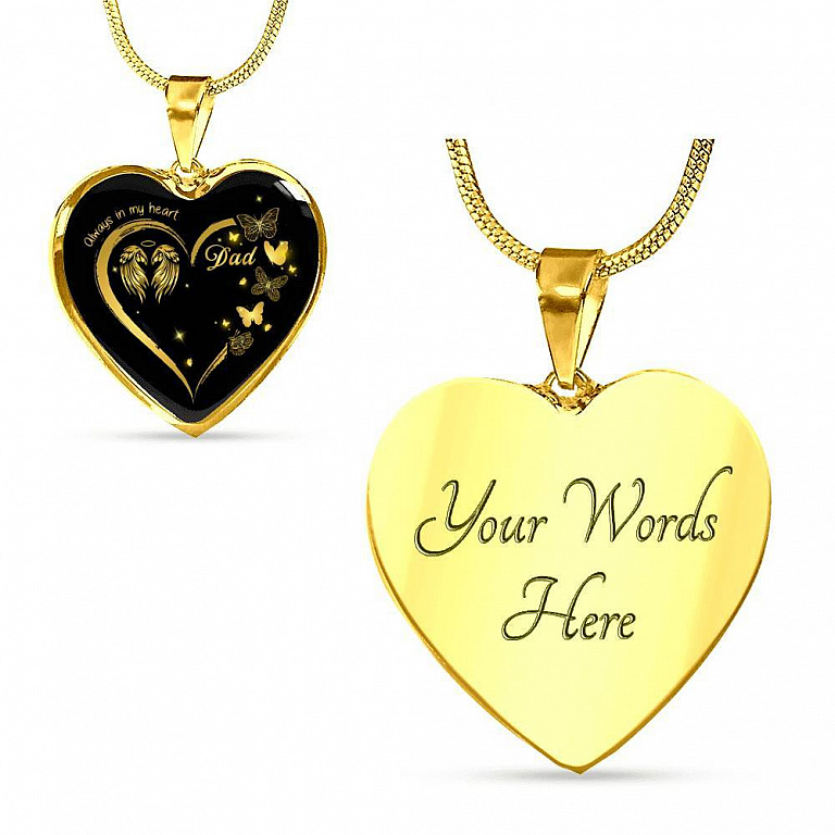 Dad Always In My Heart Loss Of Dad Heart Pendant Necklace - Dad Remembrance Necklace - Heart Luxury Necklace (Gold Plated)