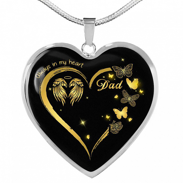 Dad Always In My Heart Loss Of Dad Heart Pendant Necklace - Dad Remembrance Necklace - Heart Luxury Necklace (Silver)
