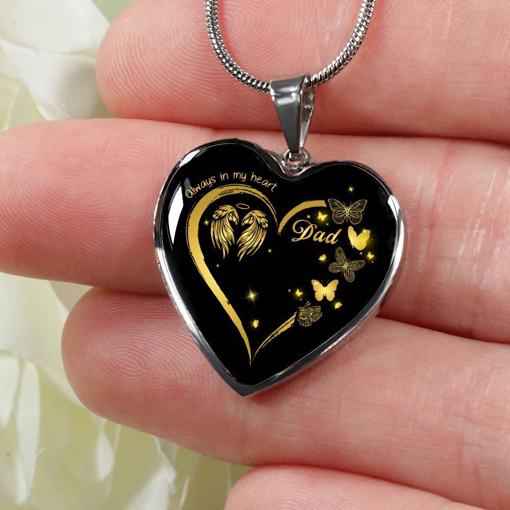 Dad Always In My Heart Loss Of Dad Heart Pendant Necklace - Dad Remembrance Necklace - Heart Luxury Necklace (Silver) Dad Always In My Heart Loss Of Dad Heart Pendant Necklace - Dad Remembrance Necklace - Heart Luxury Necklace (Silver)
