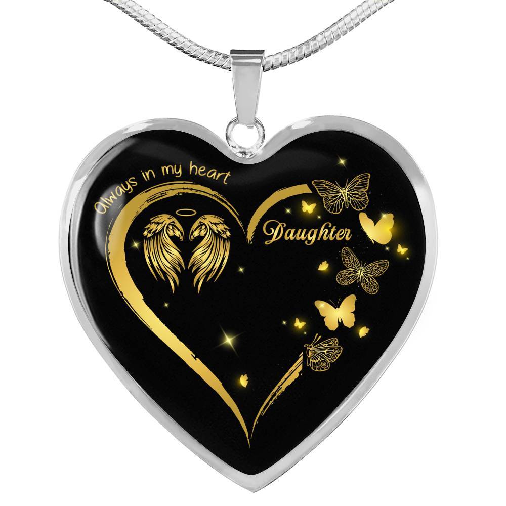 Daughter Always In My Heart Loss Of Daughter Heart Pendant Necklace - Daughter Remembrance Necklace - Heart Luxury Necklace (Silver)
