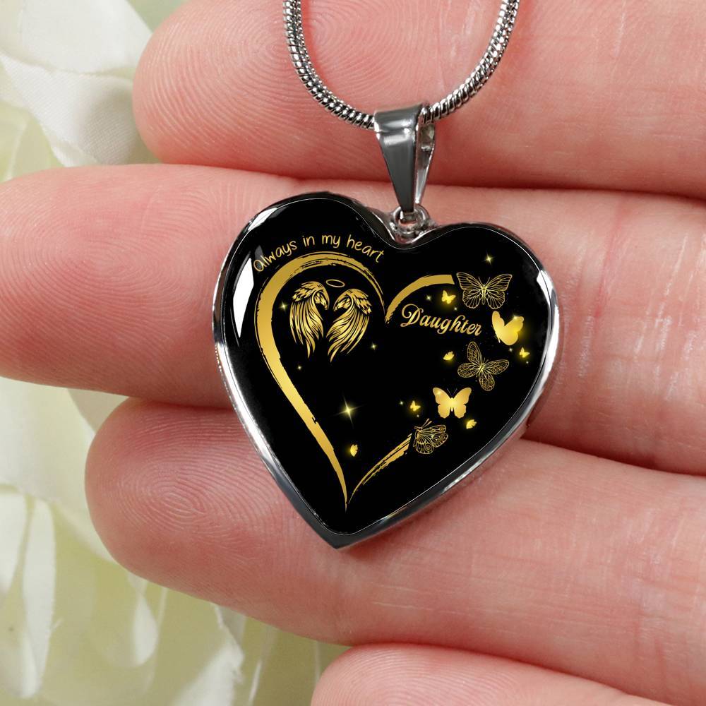 Daughter Always In My Heart Loss Of Daughter Heart Pendant Necklace - Daughter Remembrance Necklace - Heart Luxury Necklace (Silver)