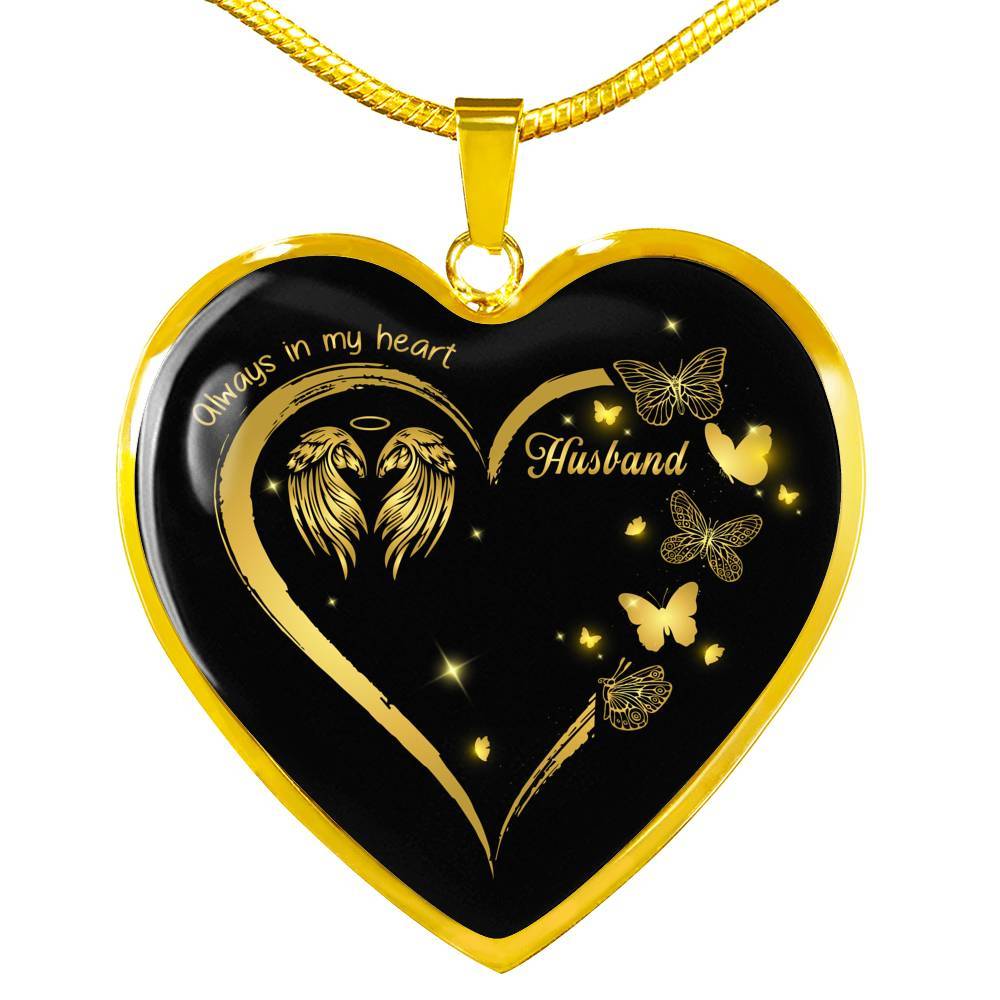 Husband Always In My Heart Loss Of Husband Heart Pendant Necklace - Husband Remembrance Necklace - Heart Luxury Necklace (Gold Plated)