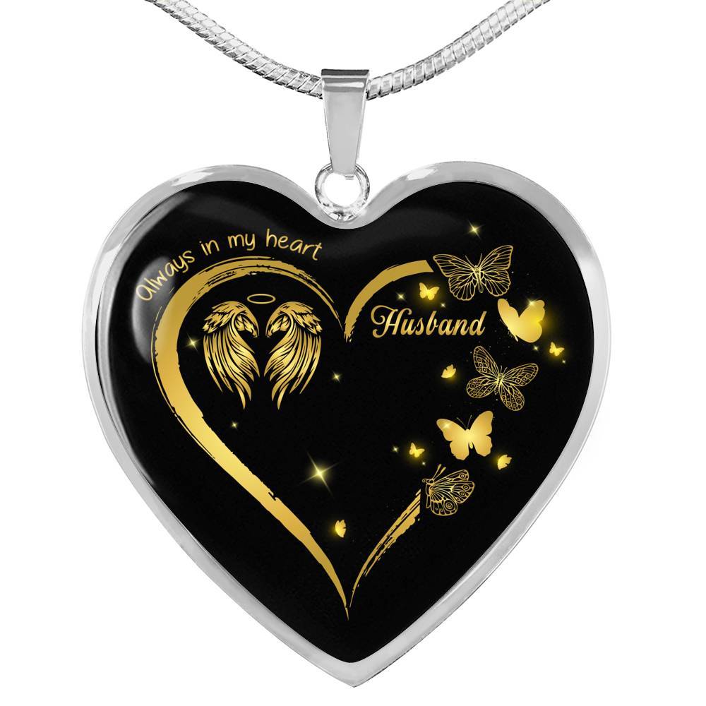 Husband Always In My Heart Loss Of Husband Heart Pendant Necklace - Husband Remembrance Necklace - Heart Luxury Necklace (Silver)