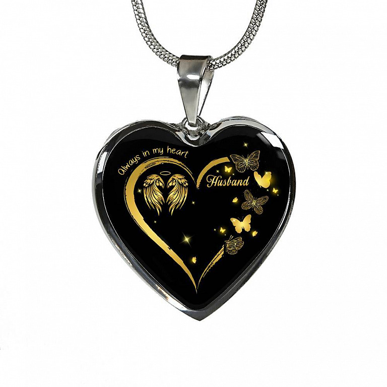 Husband Always In My Heart Loss Of Husband Heart Pendant Necklace - Husband Remembrance Necklace - Heart Luxury Necklace (Silver)