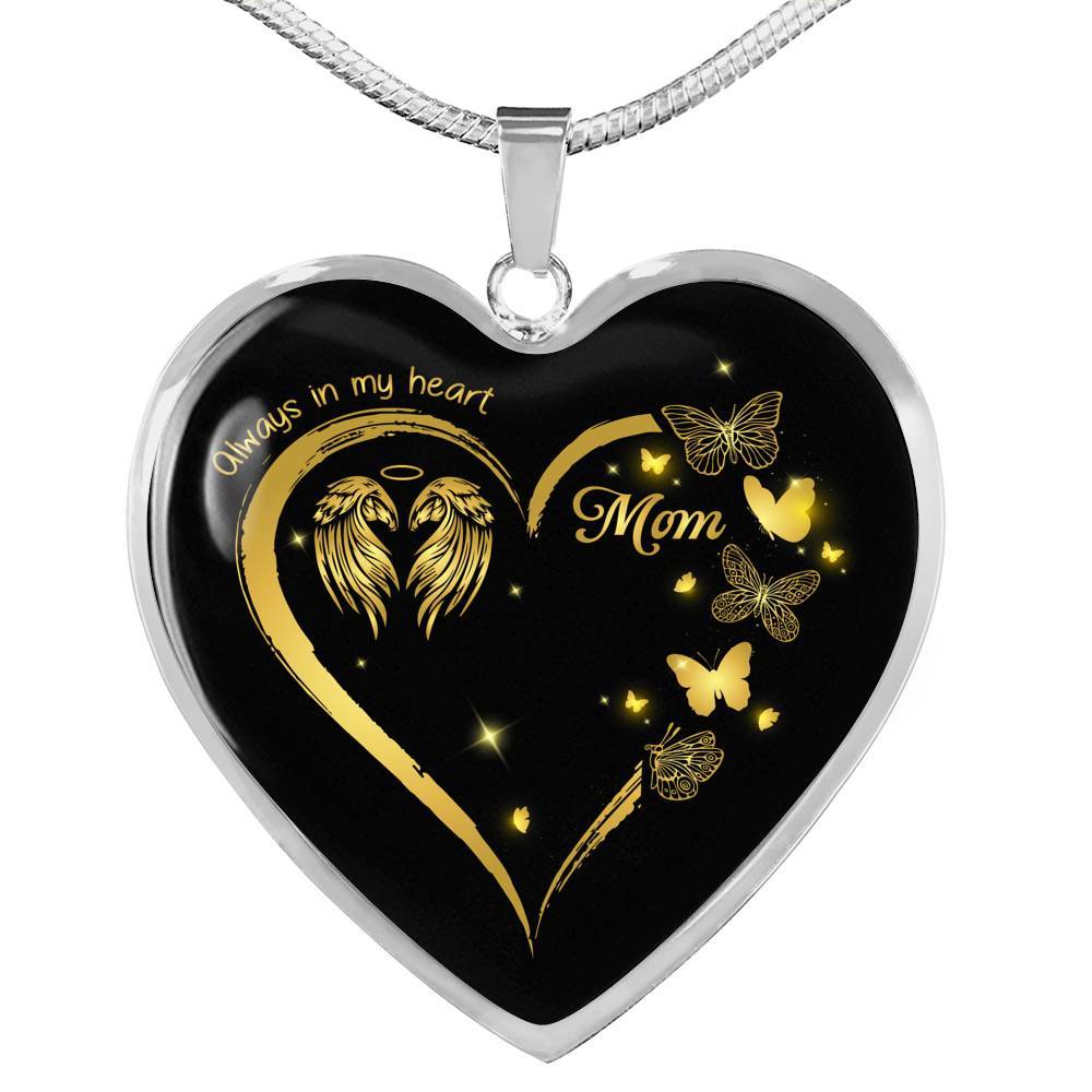 Mom Always In My Heart Loss Of Mom Heart Pendant Necklace - Mom Remembrance Necklace - Heart Luxury Necklace (Silver) Mom Always In My Heart Loss Of Mom Heart Pendant Necklace - Mom Remembrance Necklace - Heart Luxury Necklace (Silver)