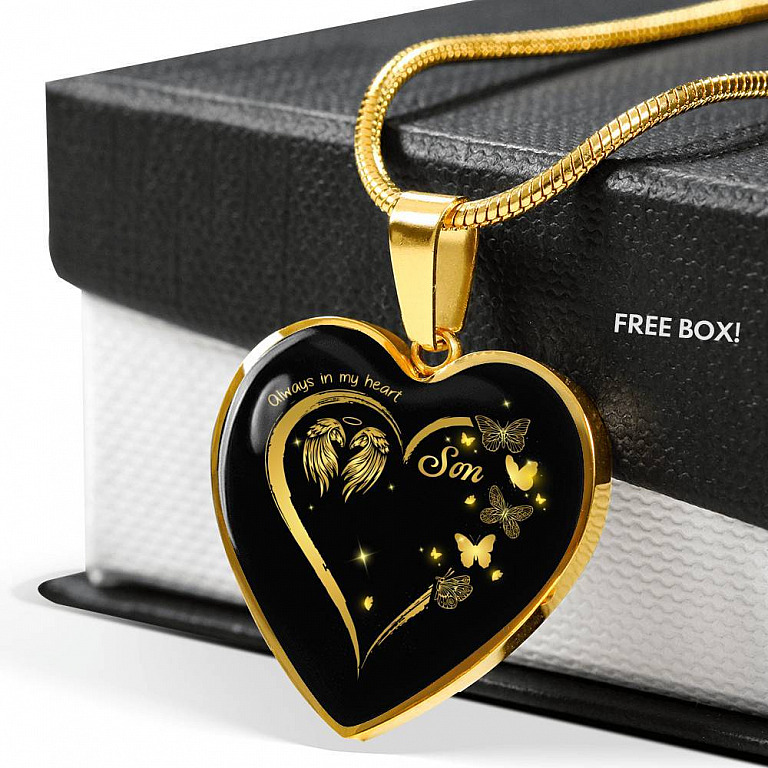 Son Always In My Heart Loss Of Son Heart Pendant Necklace - Son Remembrance Necklace - Heart Luxury Necklace (Gold Plated)