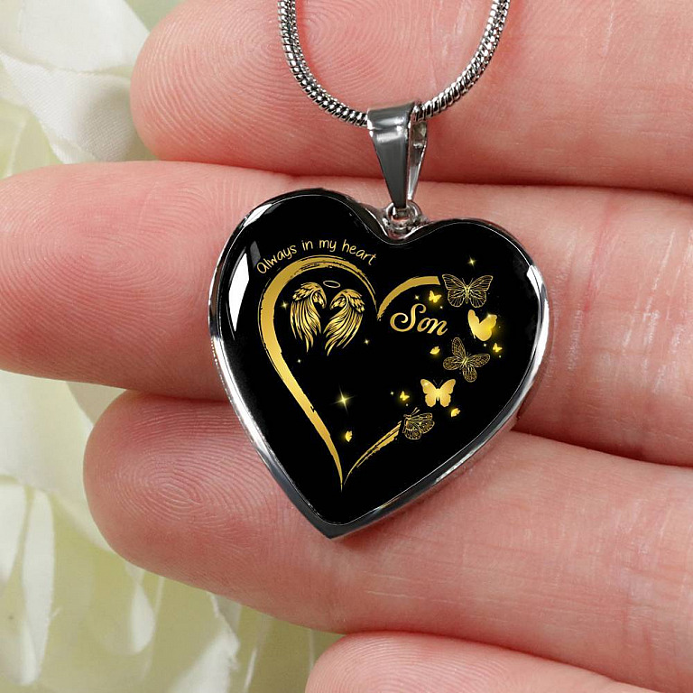 Son Always In My Heart Loss Of Son Heart Pendant Necklace - Son Remembrance Necklace - Heart Luxury Necklace (Silver)