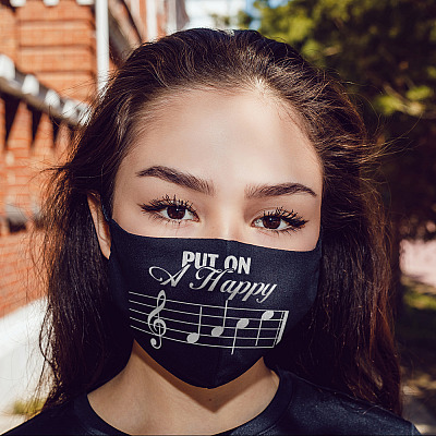 Alternative view of Put On A Happy Face Music Note Washable Reusable Custom - Printed Cloth Face Mask Cover
